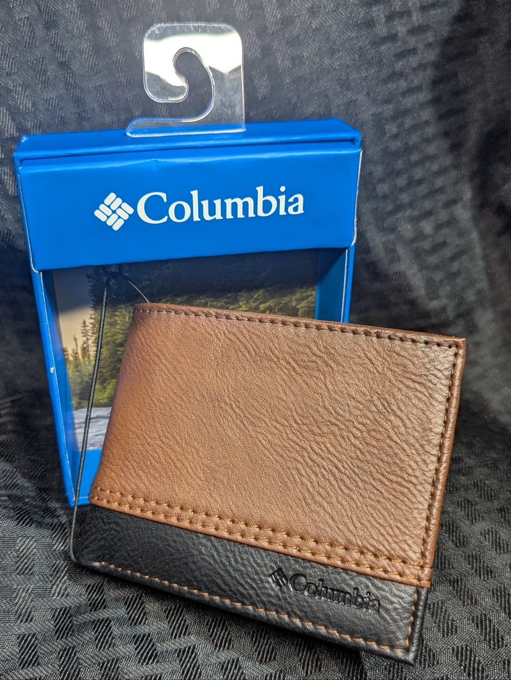Brown and Black Two-Tone Leather Columbia Bi-fold Wallet With Flip Out ID Window